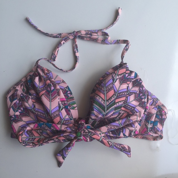 urban sea Other - Urban Sea Feather Print Pink Knotted Bikini Top